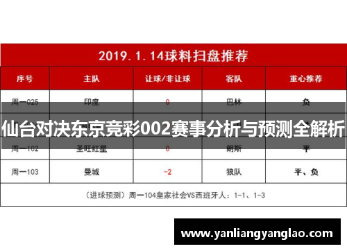 仙台对决东京竞彩002赛事分析与预测全解析